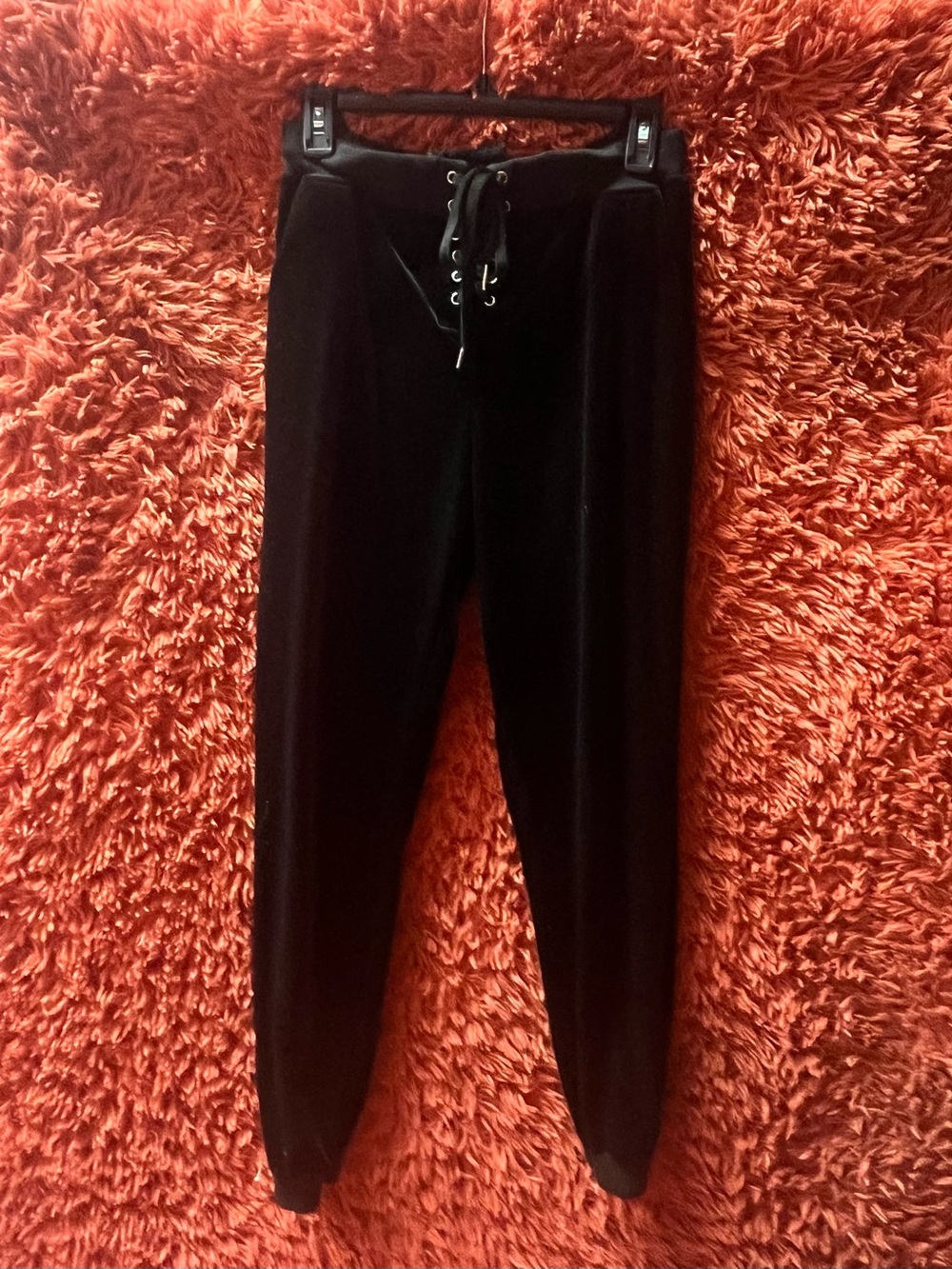 Fashion Nova Women’s Black Lace-Up Velour Jogger Pants Size Large
